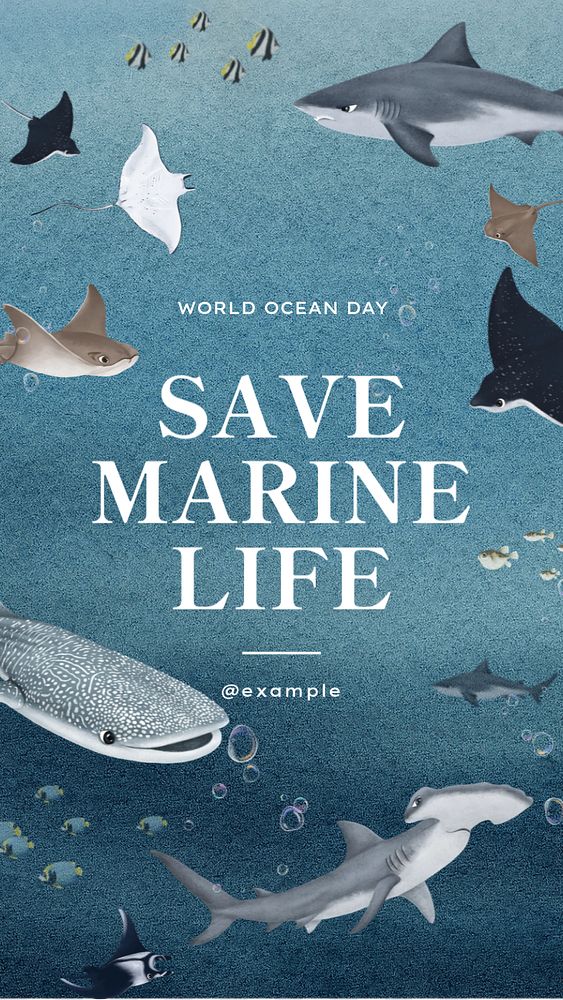 Save marine life Instagram story template, editable aesthetic paint remix 