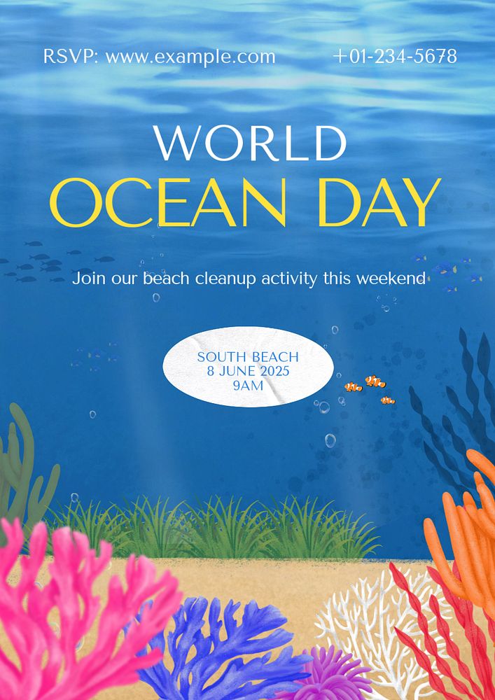 World ocean day poster template, customizable aesthetic paint remix 