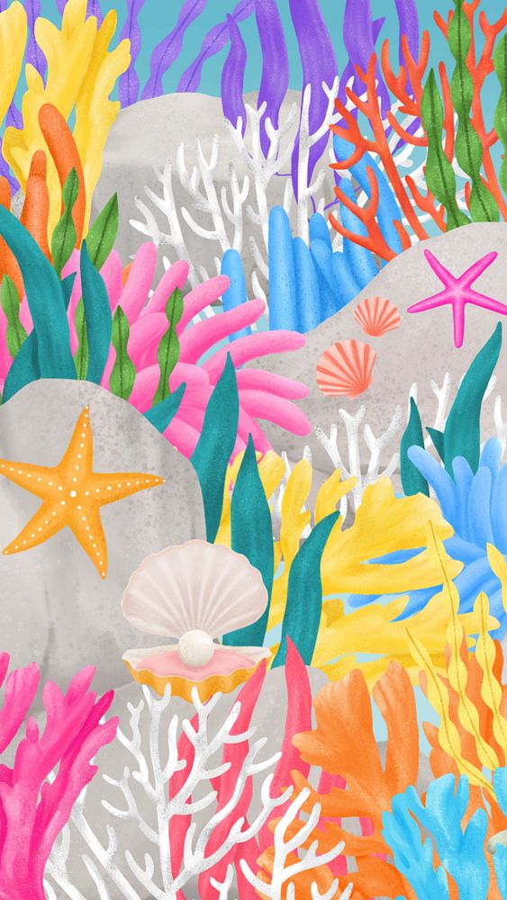 Coral reef pattern iPhone wallpaper, editable illustration background