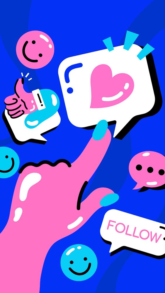 Social media reactions mobile wallpaper, editable colorful design