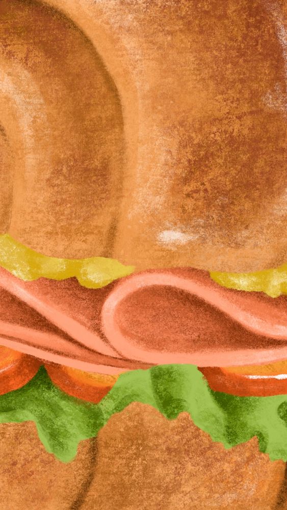 Delicious sandwich closeup mobile wallpaper, food illustration, editable design