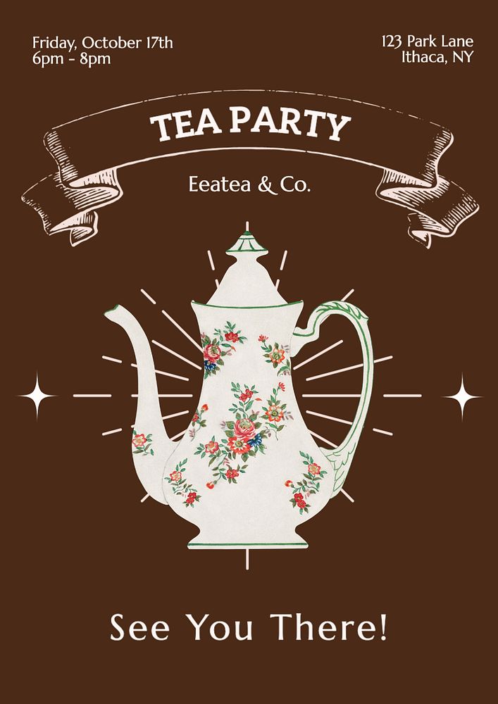 Tea party invitation  poster template, editable text and design