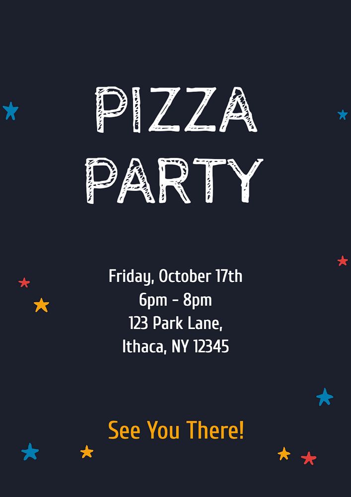 Pizza party invitation poster template, editable text and design