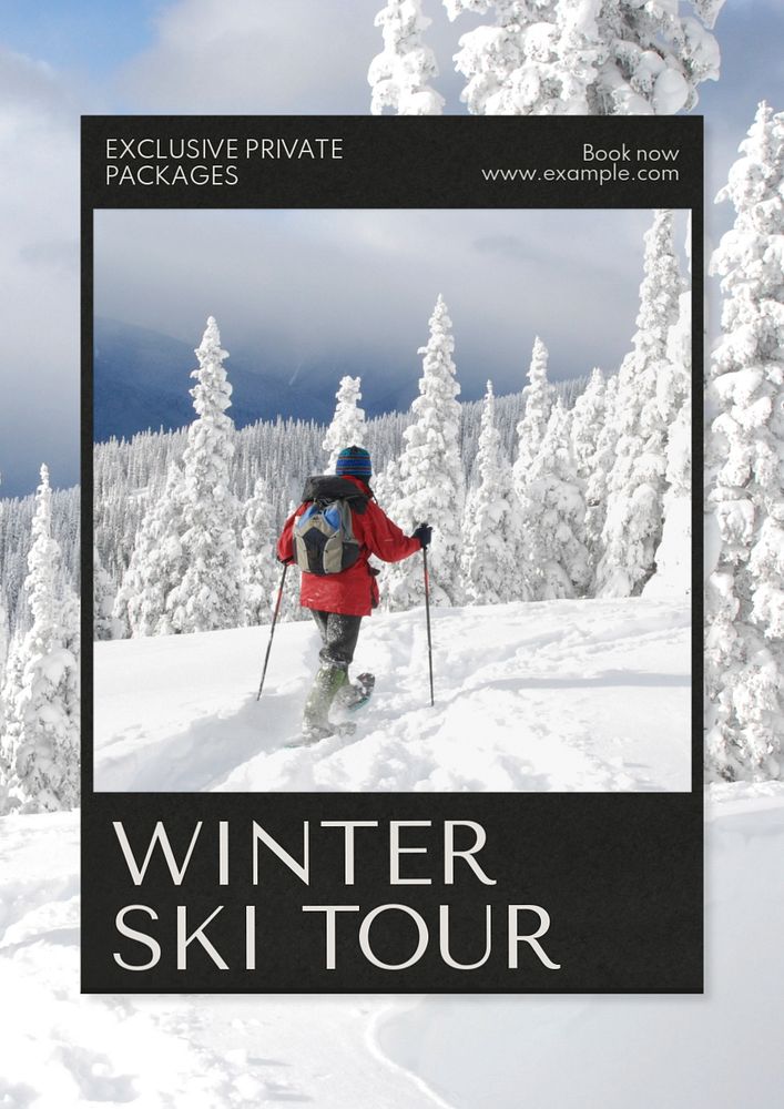 Winter ski tour  poster template, editable text and design