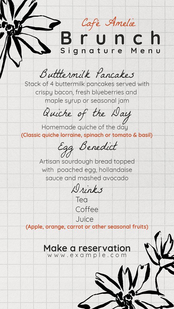 Brunch menu Instagram story template, editable text