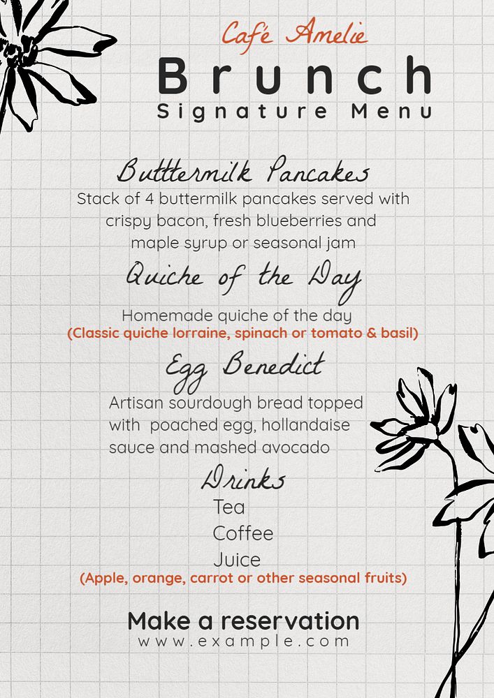 Brunch menu poster template, editable text and design