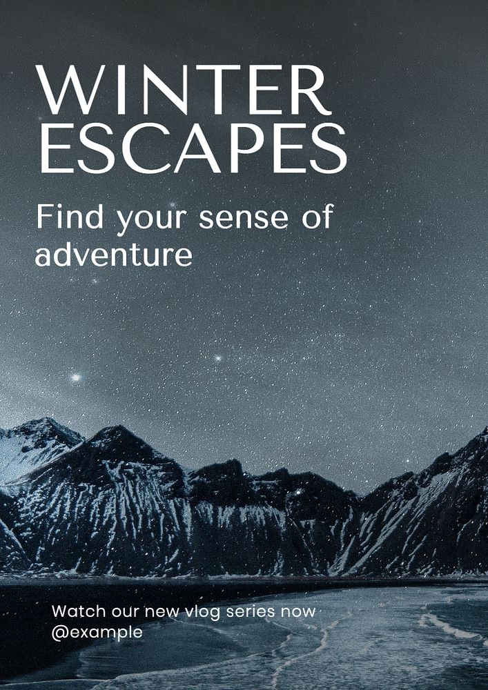 Winter escapes poster template, editable text and design