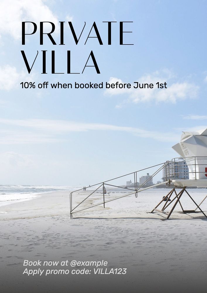 Private villa poster template, editable text and design