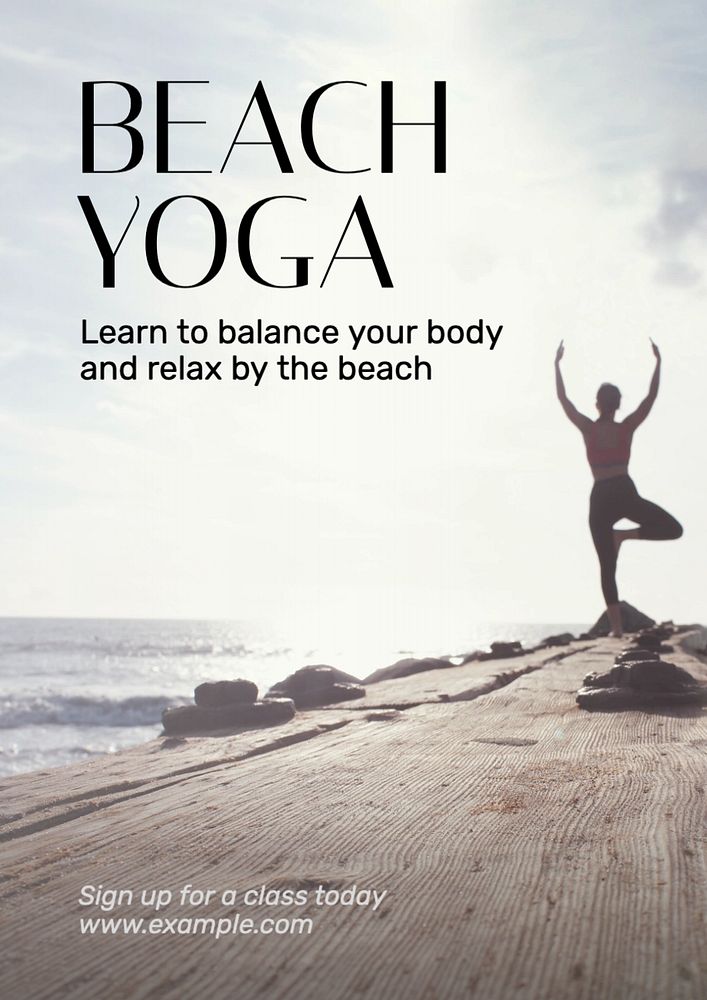 Beach yoga poster template, editable text and design