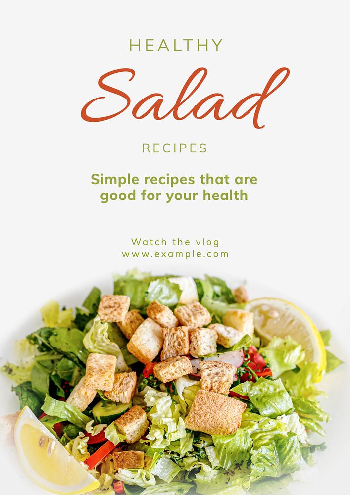 Healthy salad recipes poster template, editable text and design