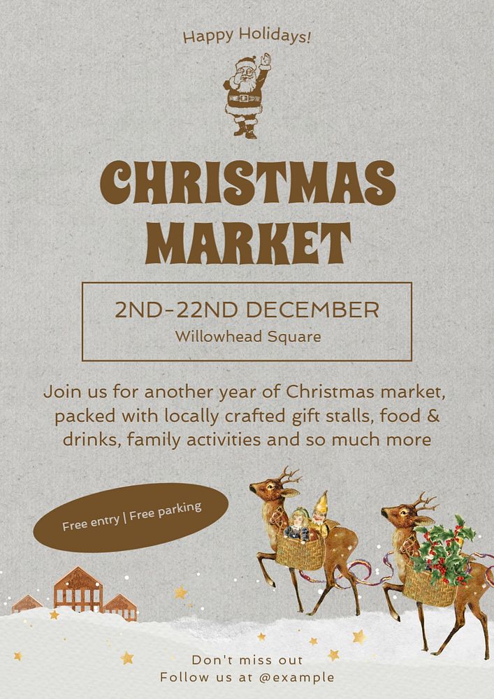 Christmas market poster template, editable text and design