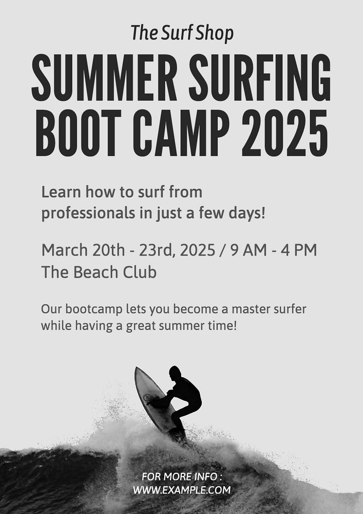 Summer surfing camp poster template, editable text and design