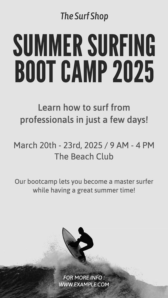 Summer surfing camp Instagram story template, editable text