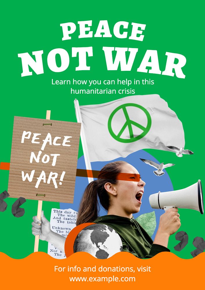 Peace not war poster template, editable text and design