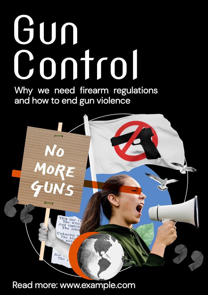 Gun control poster template, editable text and design