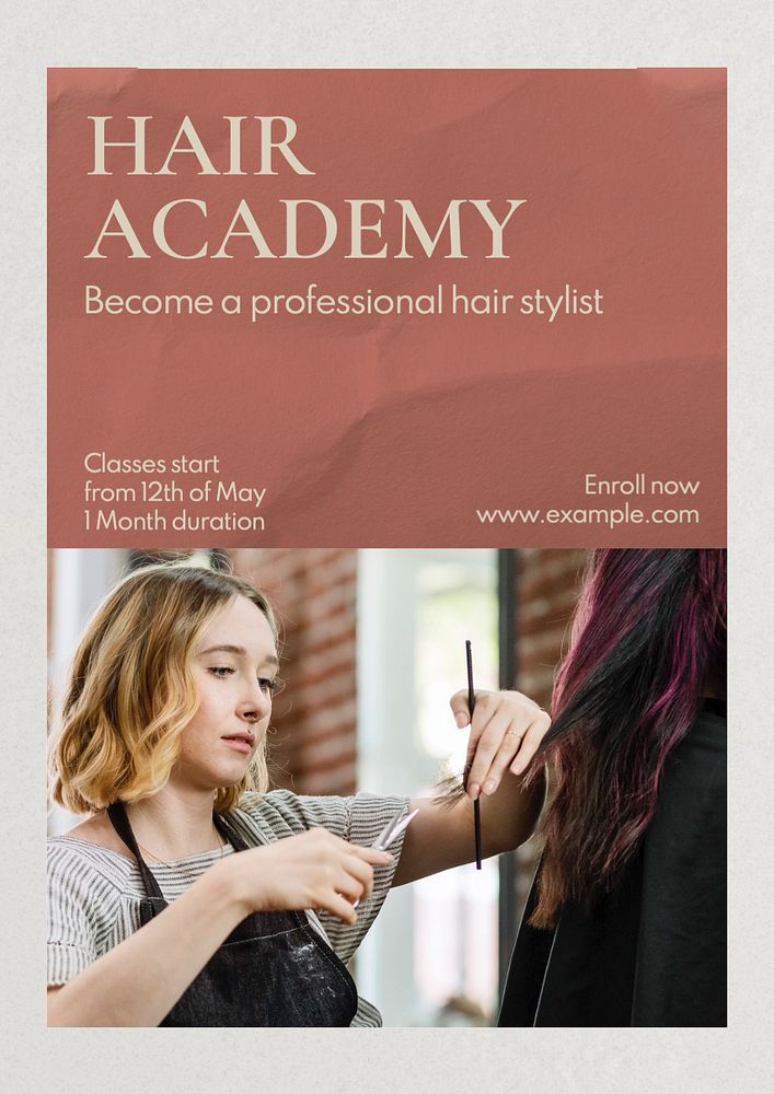 Hair academy poster template, editable text and design