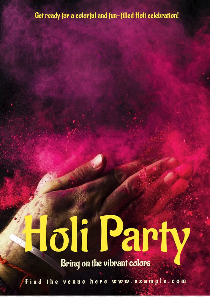 Holi party poster template, editable text and design