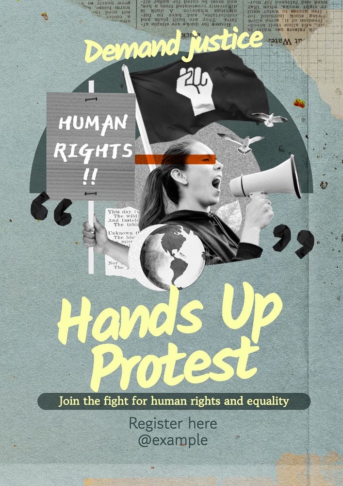 Hands up protest poster template, editable text and design