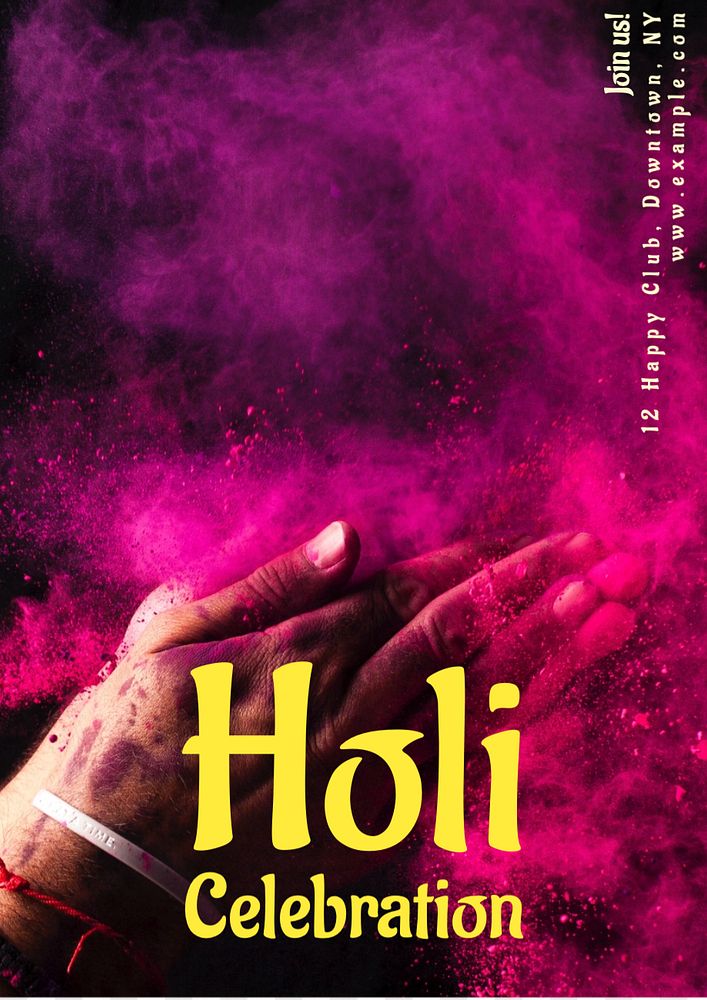 Holi celebration poster template, editable text and design