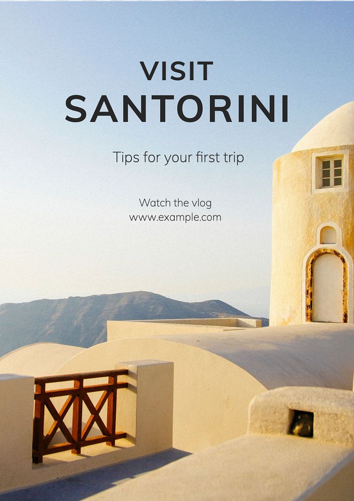 Visit Santorini blog banner template, editable text