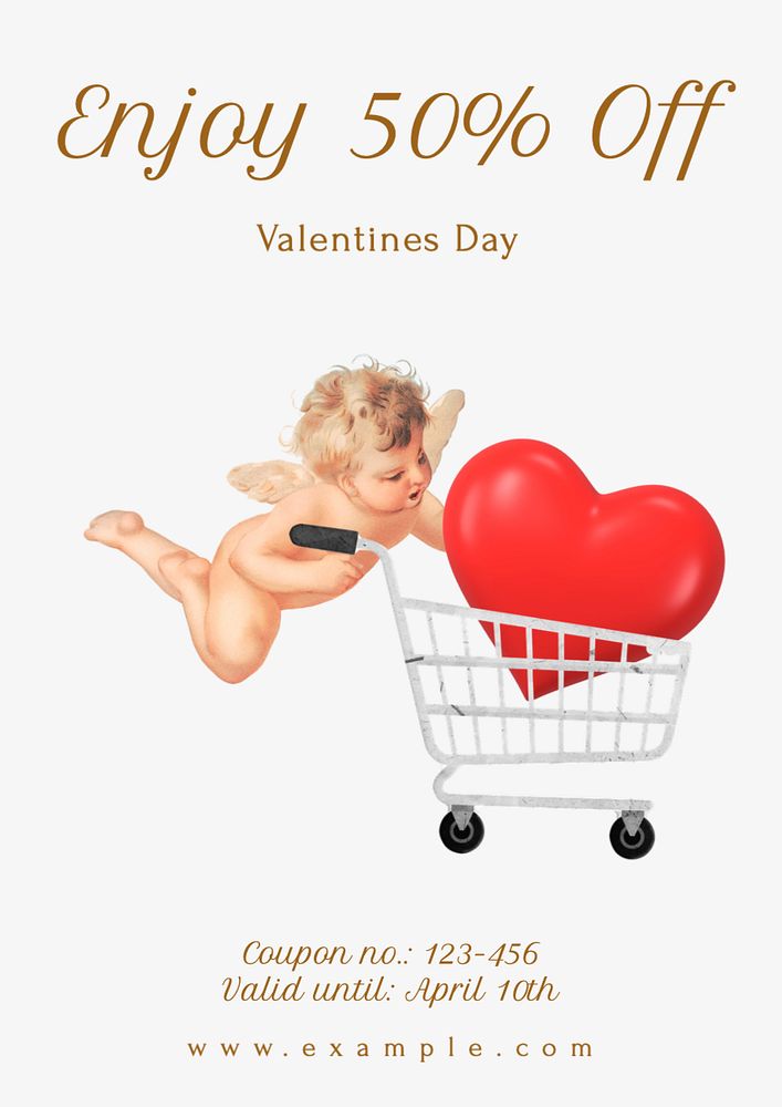 Valentines day discount poster template, editable text and design