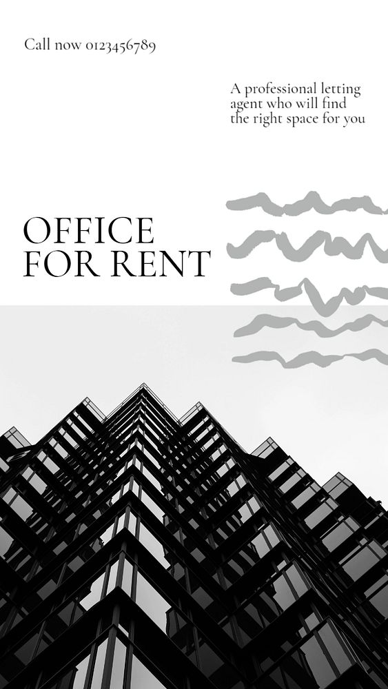 Office for Rent Instagram story template, editable text