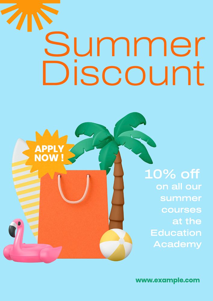 Summer discount  poster template, editable text and design