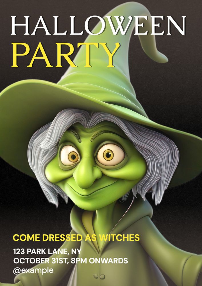 Halloween party witches poster template, editable text and design