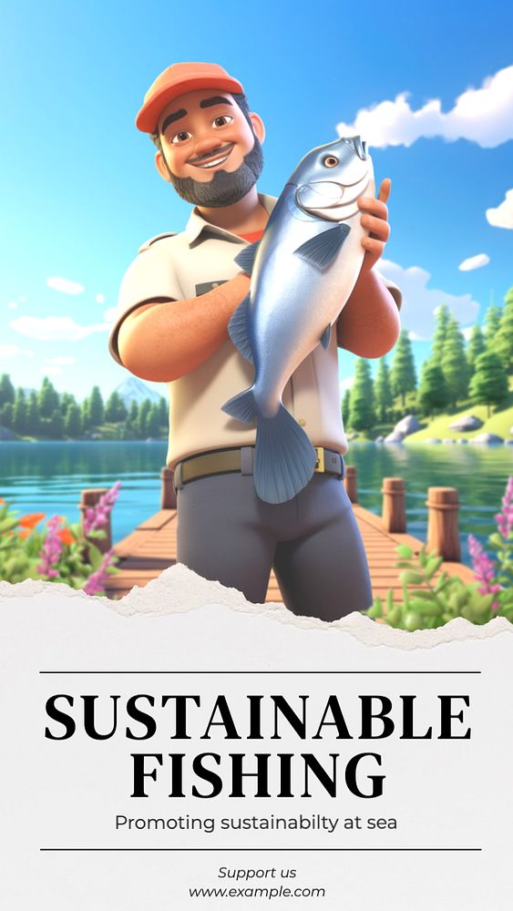 Sustainable fishing Instagram story template, editable text