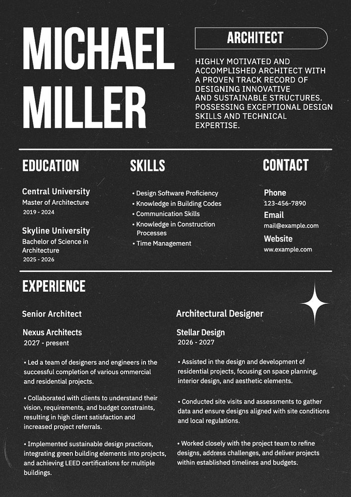 Architect resume template, editable design