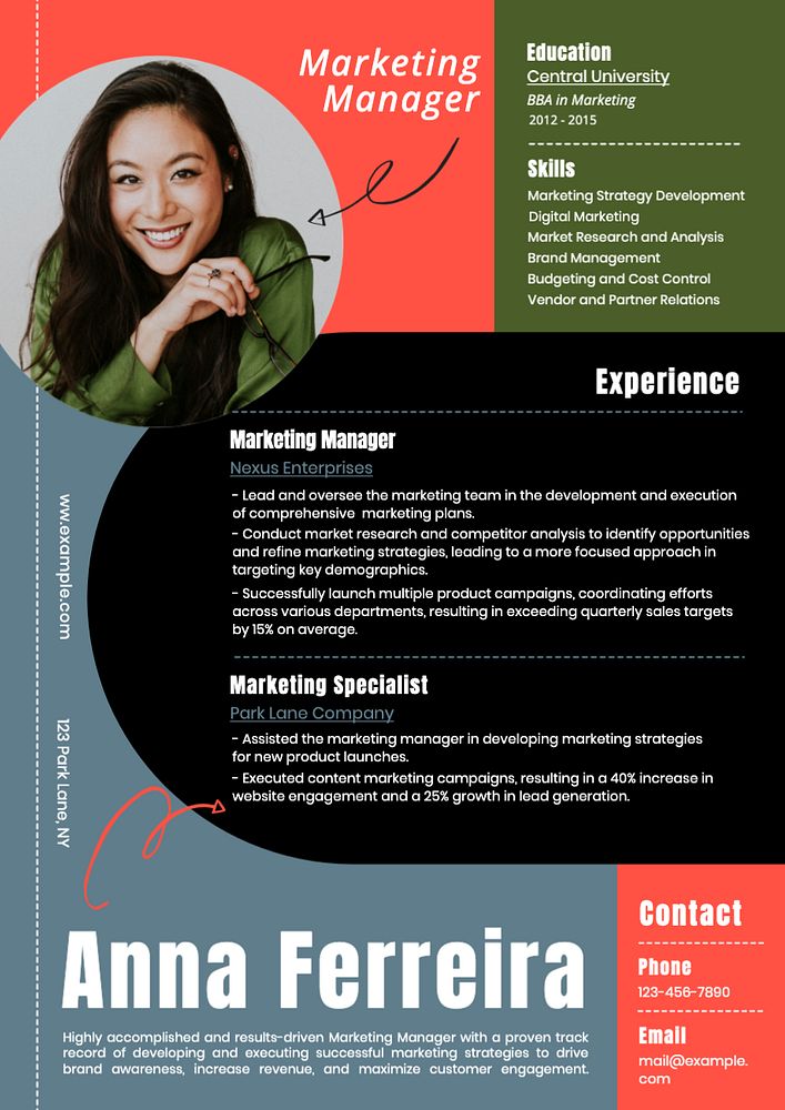 Marketing manager resume template, editable design