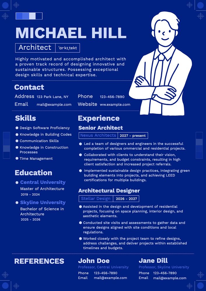 Architect resume template, editable design