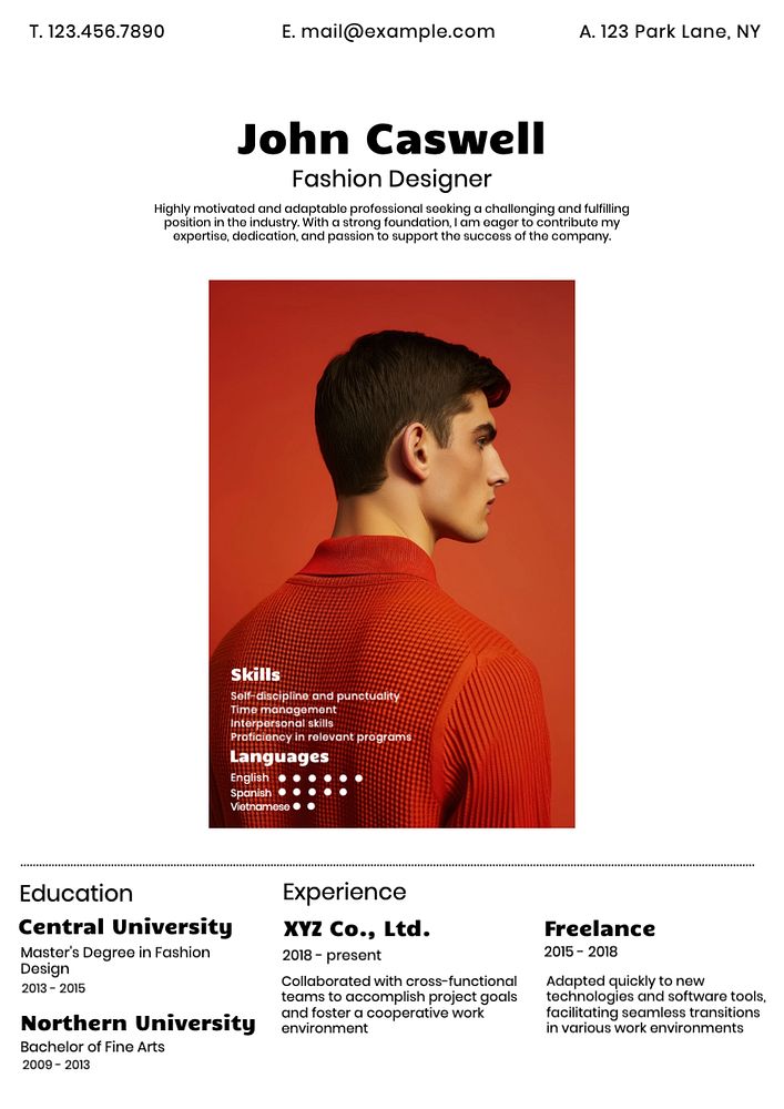 Fashion designer resume template, editable design