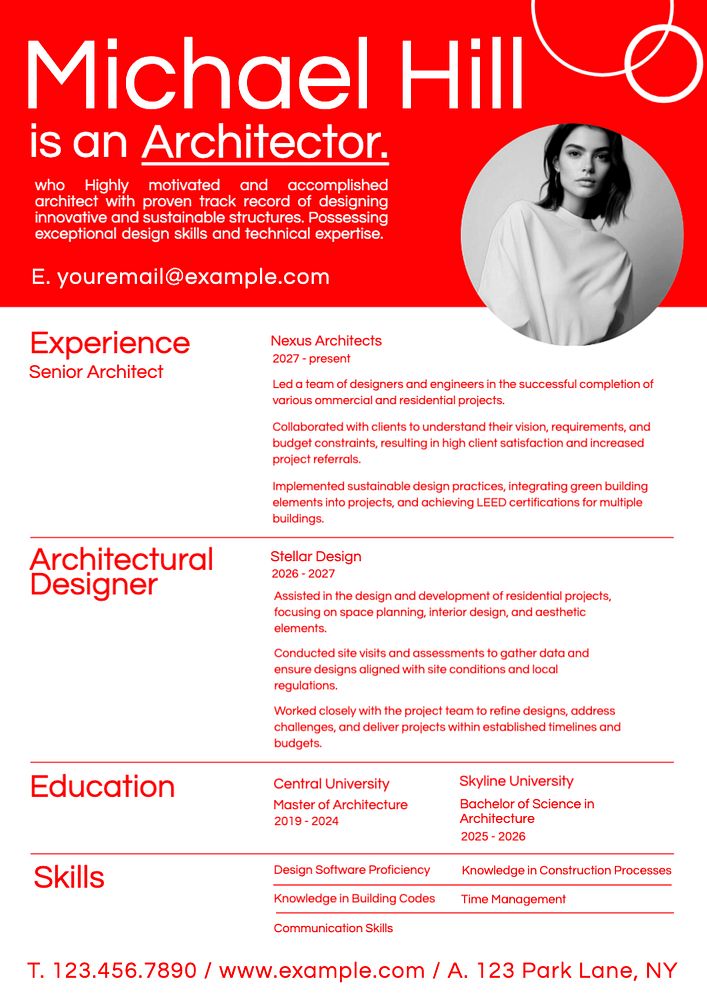 Architect resume template, editable design