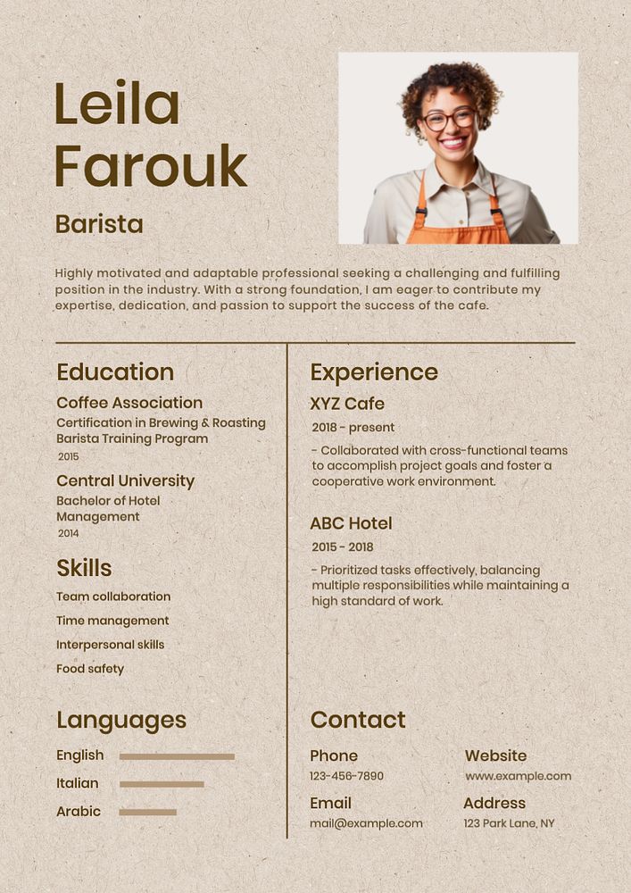 Barista Resume Template, Editable Design | Premium Editable Template ...