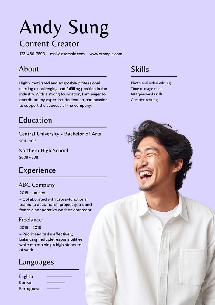 Content creator resume template, editable design