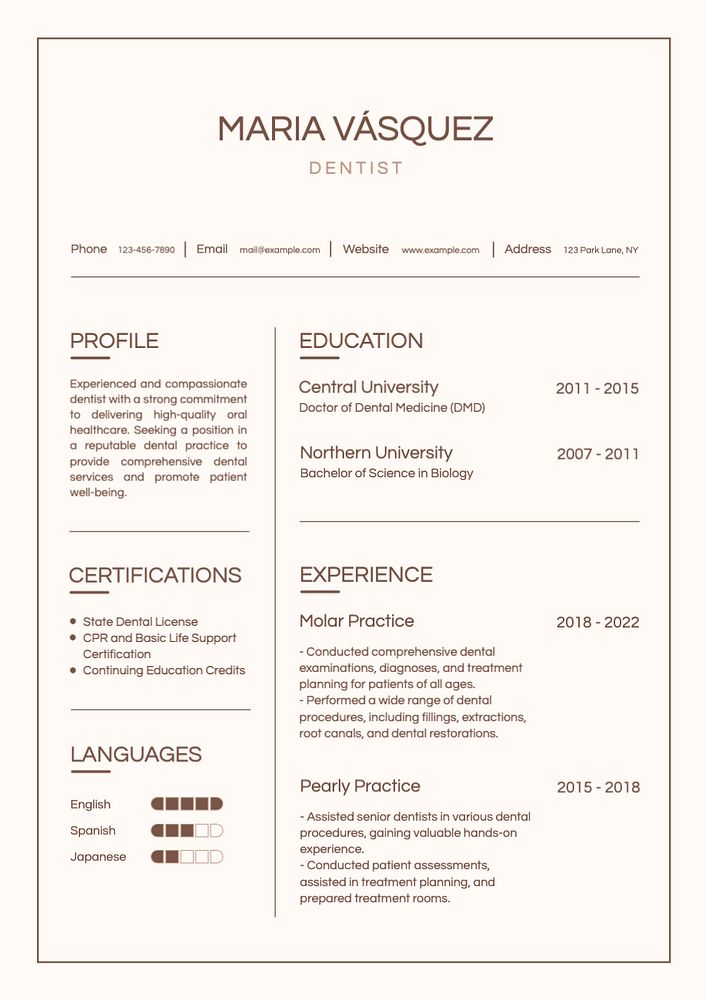 Dentist resume template, editable design