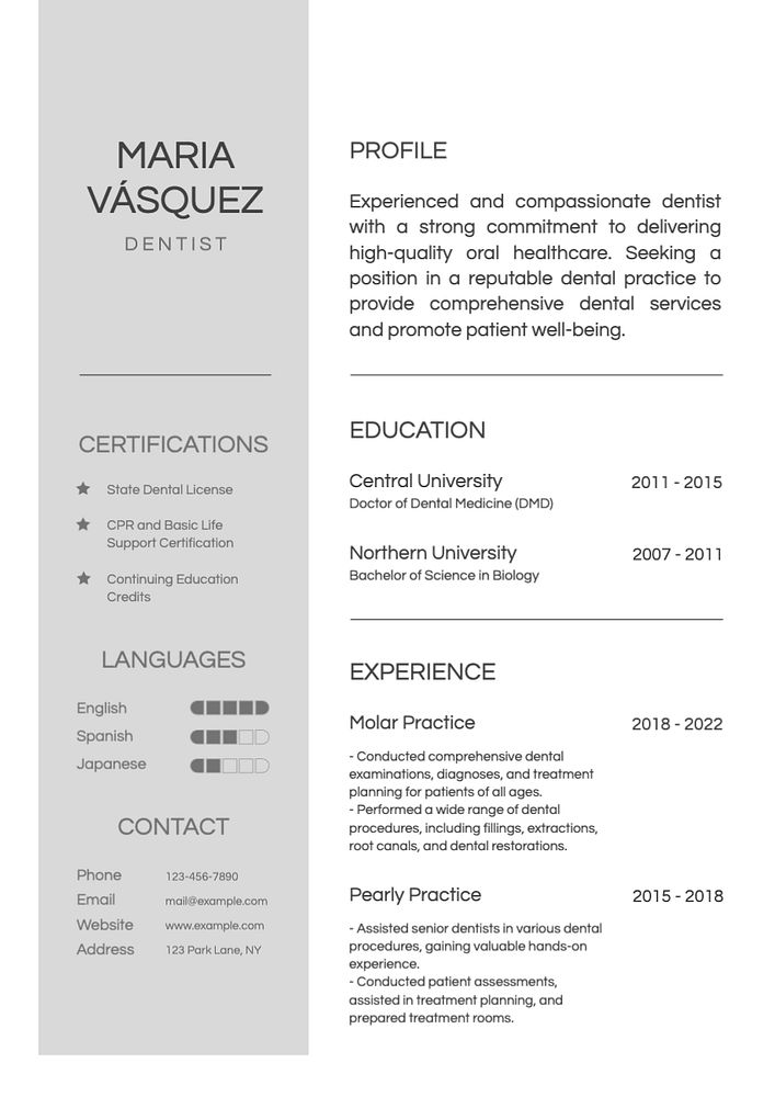 Dentist resume template, editable design