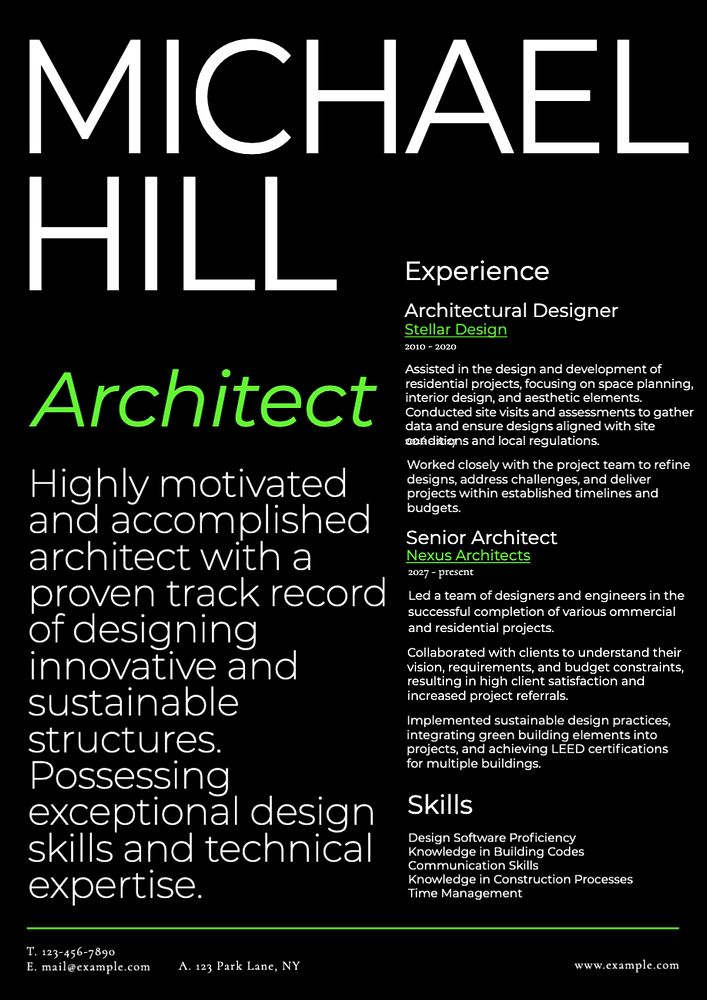 Architect resume template, editable design