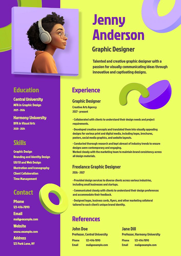 Graphic designer resume template, editable design