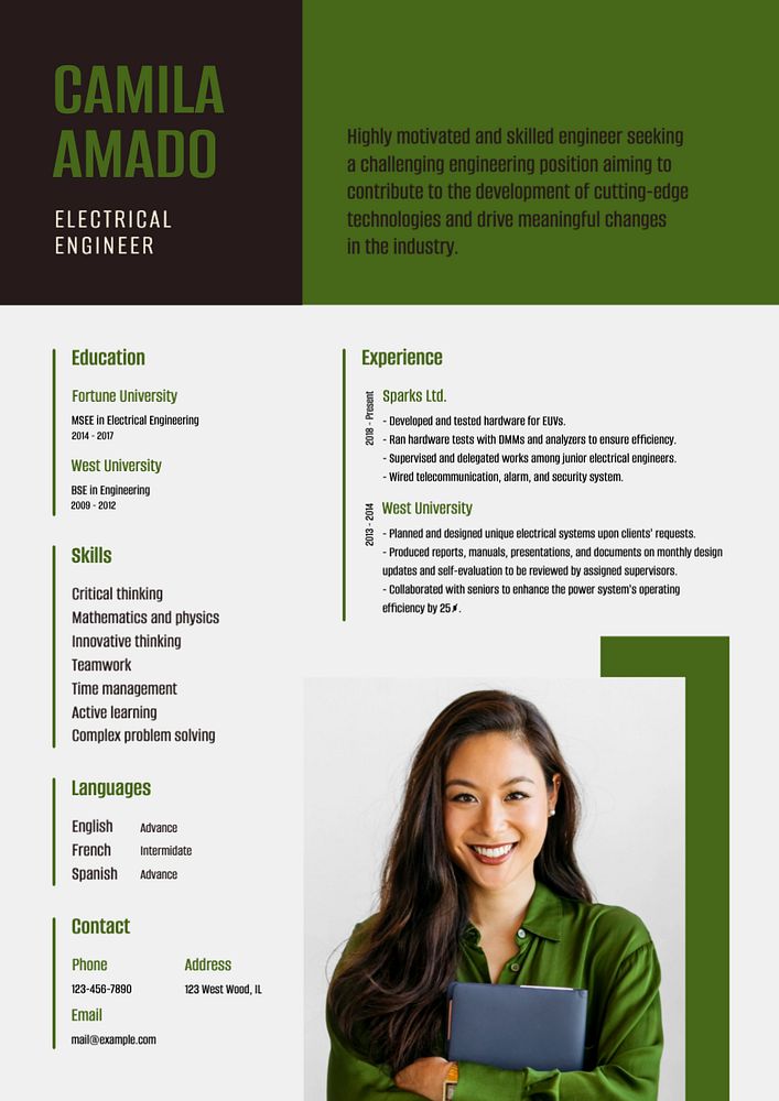 Electrical engineer resume template, editable design