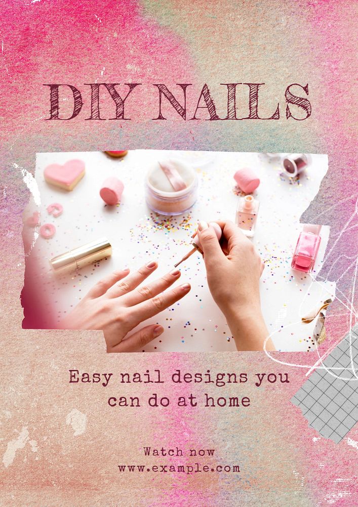 DIY nails  poster template, editable text and design