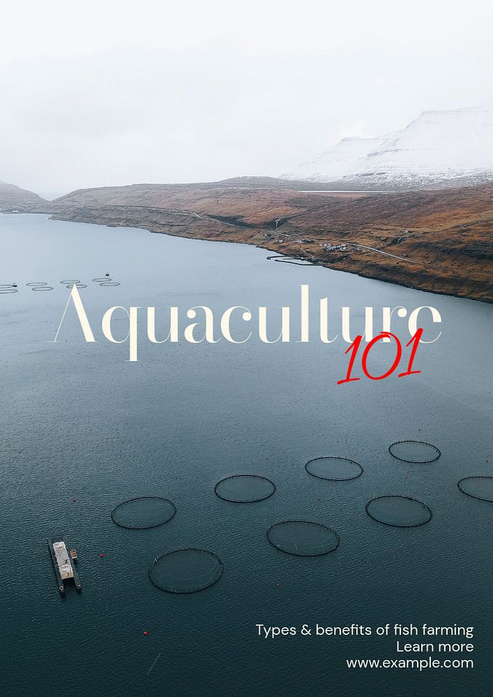 Fish farming poster template, editable text & design