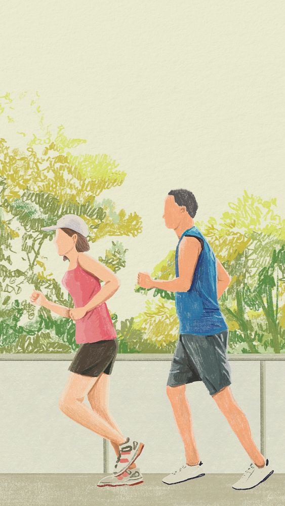 People running illustration iPhone wallpaper, editable design