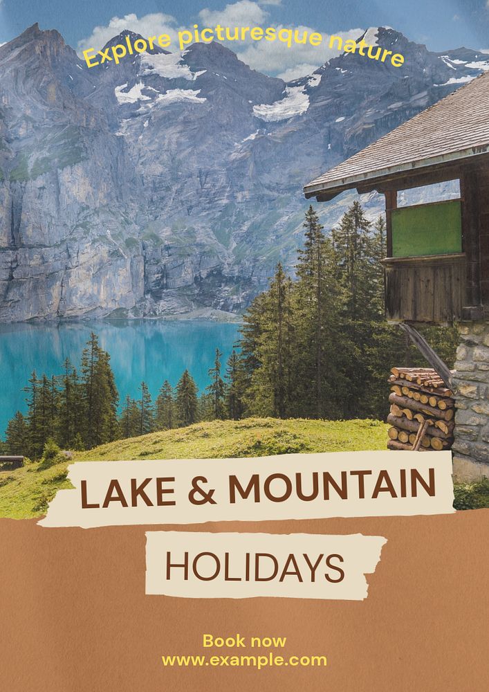 Lake & mountain holidays  poster template, editable text & design