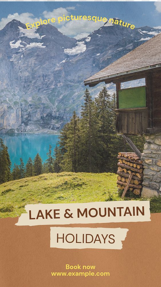 Lake & mountain holidays  Instagram story template, editable text