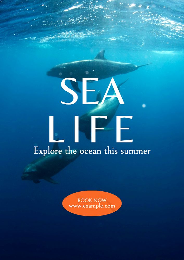 Sea life poster template, editable text & design