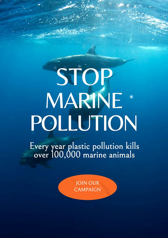 Sea & ocean pollution poster template, editable text & design