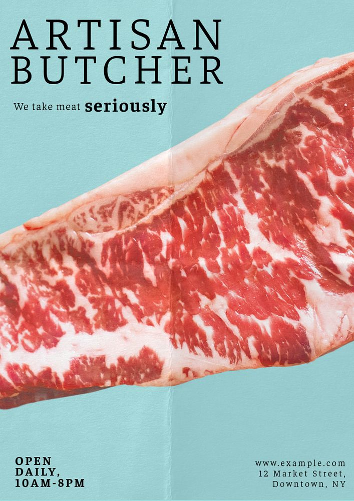 Artisan butcher poster template, editable text & design