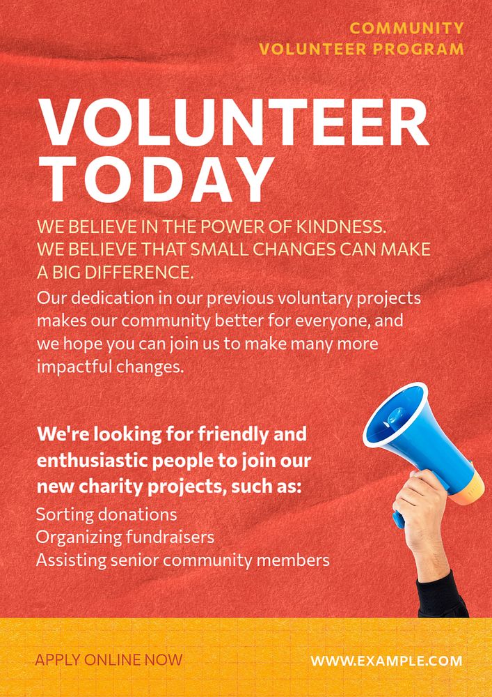 Volunteer today poster template, editable design